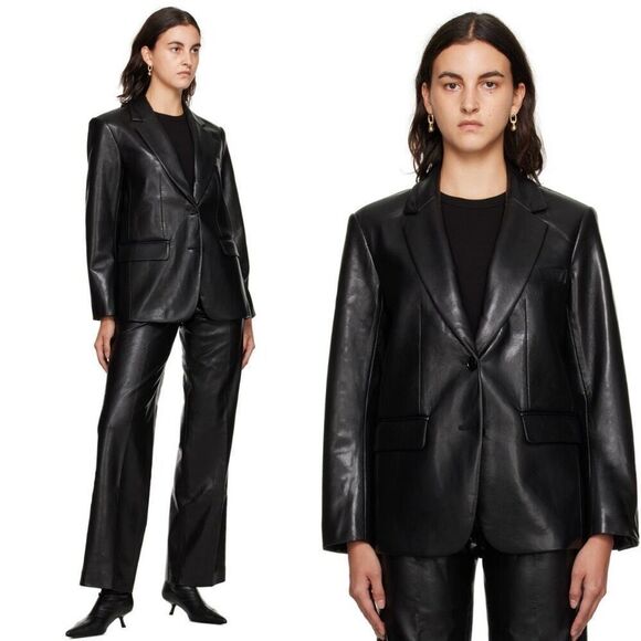 NEW Anine‎ Bing Blazer Faux Leather Black Recycled Blazer Jacket Size Smal